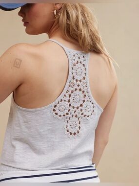 Aerie Summer House Crochet Back Cropped Tank - lot of two - XL/XXL white gray